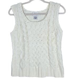 Bloomingdales Sweater Womens Medium White Sleeveless Cable Knit Quiet Luxury